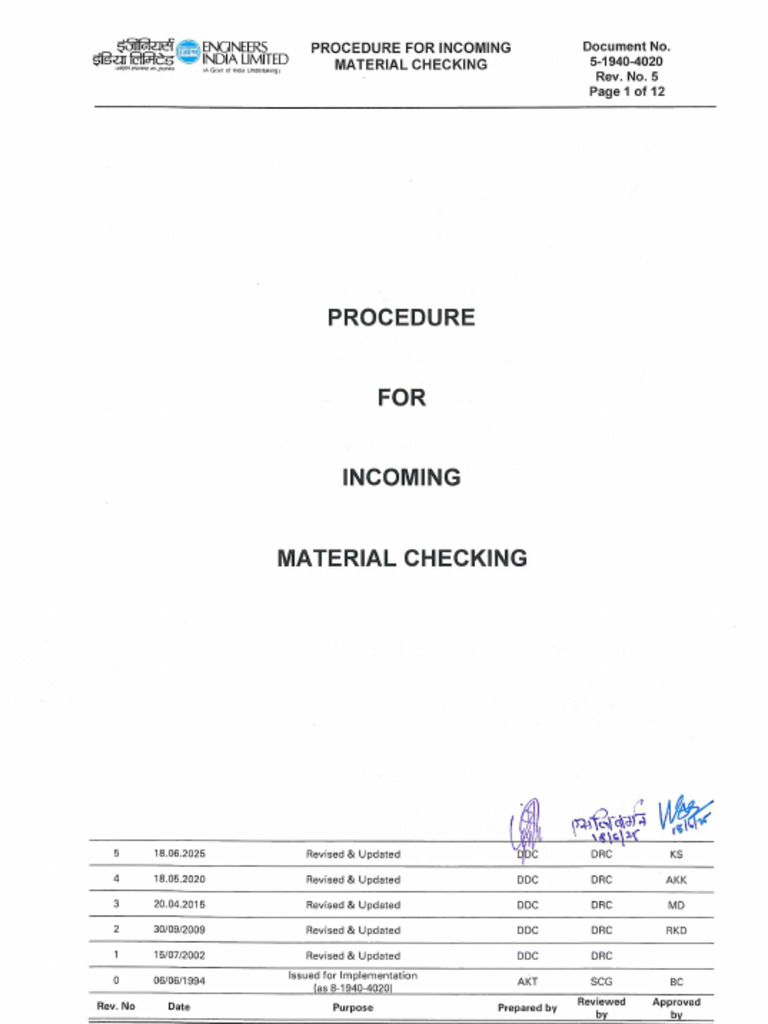 Incoming Material Checking Procedure | PDF | Specification (Technical ...