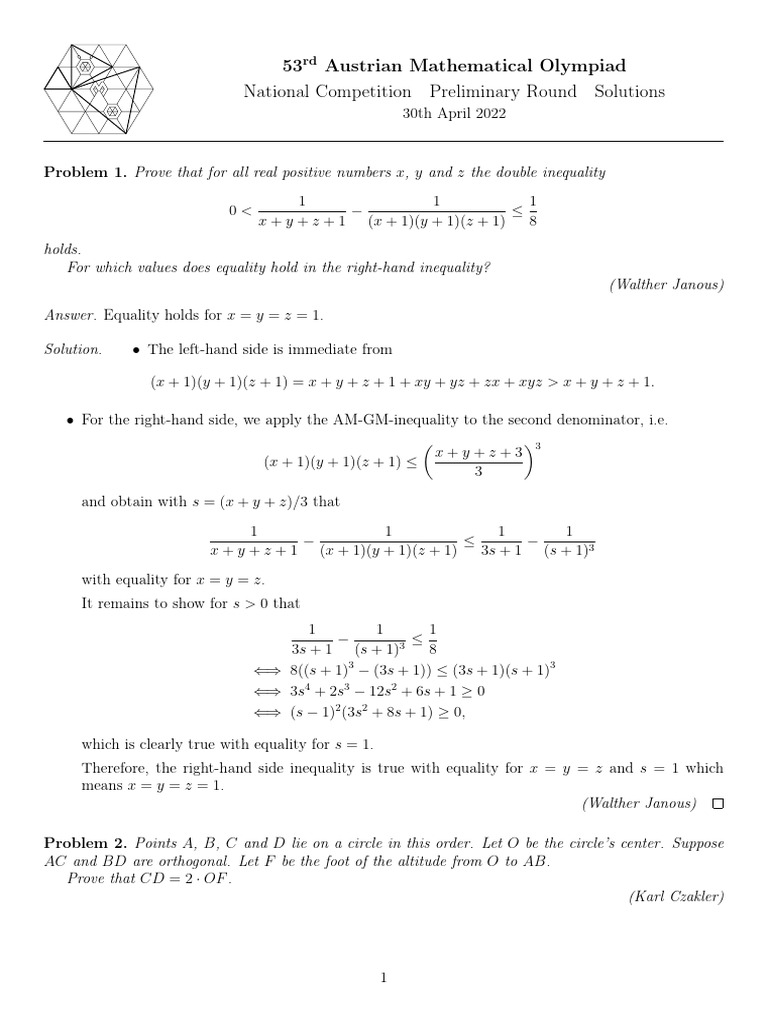 2022 Austrian Math Olympiad Solutions | PDF | Discrete Mathematics ...