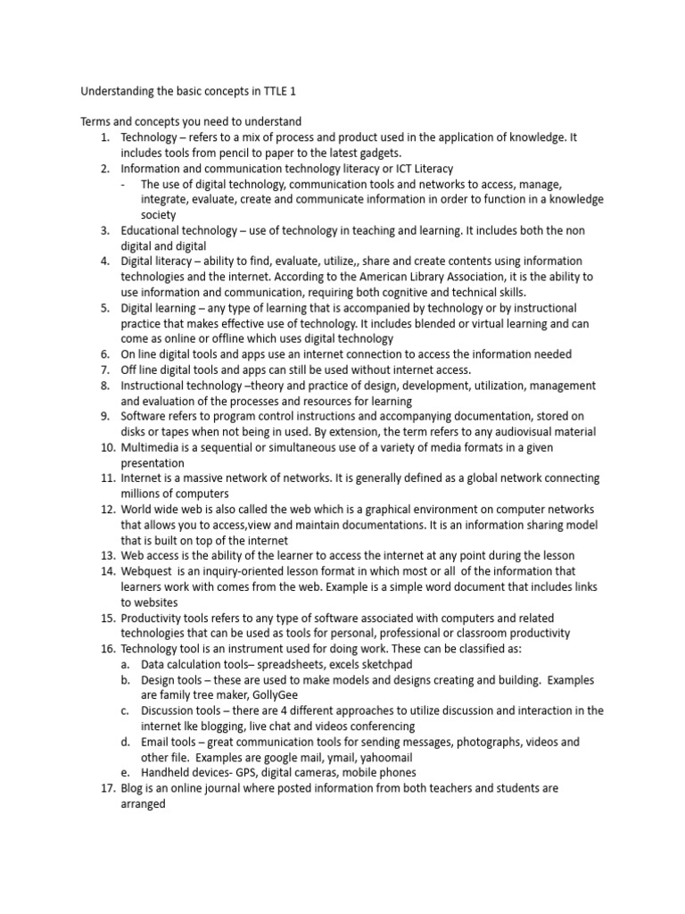 Understanding The Basic Concepts in Ttle 1 | PDF | Educational ...