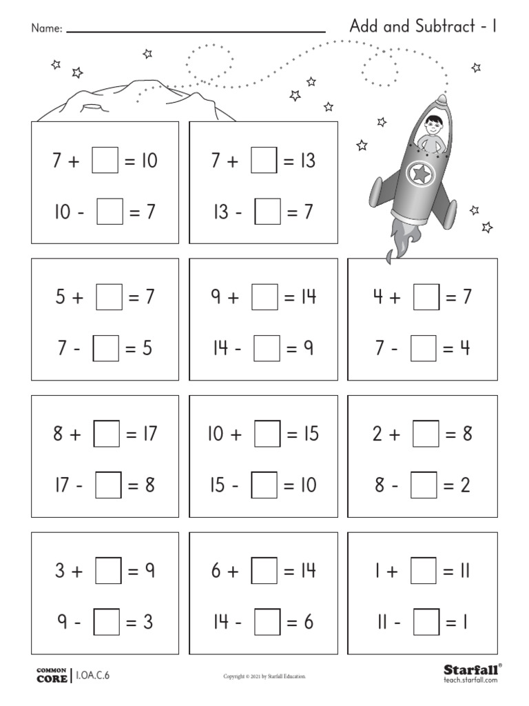 Starfall Subtraction Within 20 | PDF