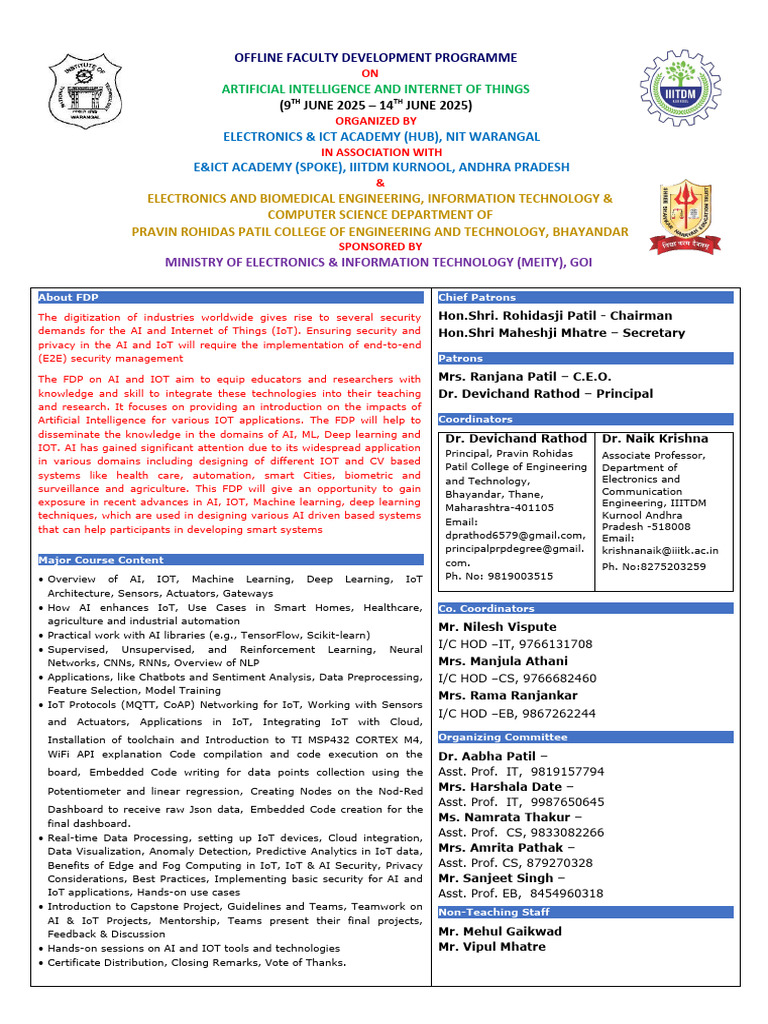 AI & IoT FDP at IIITDM Kurnool | PDF | Internet Of Things | Artificial ...