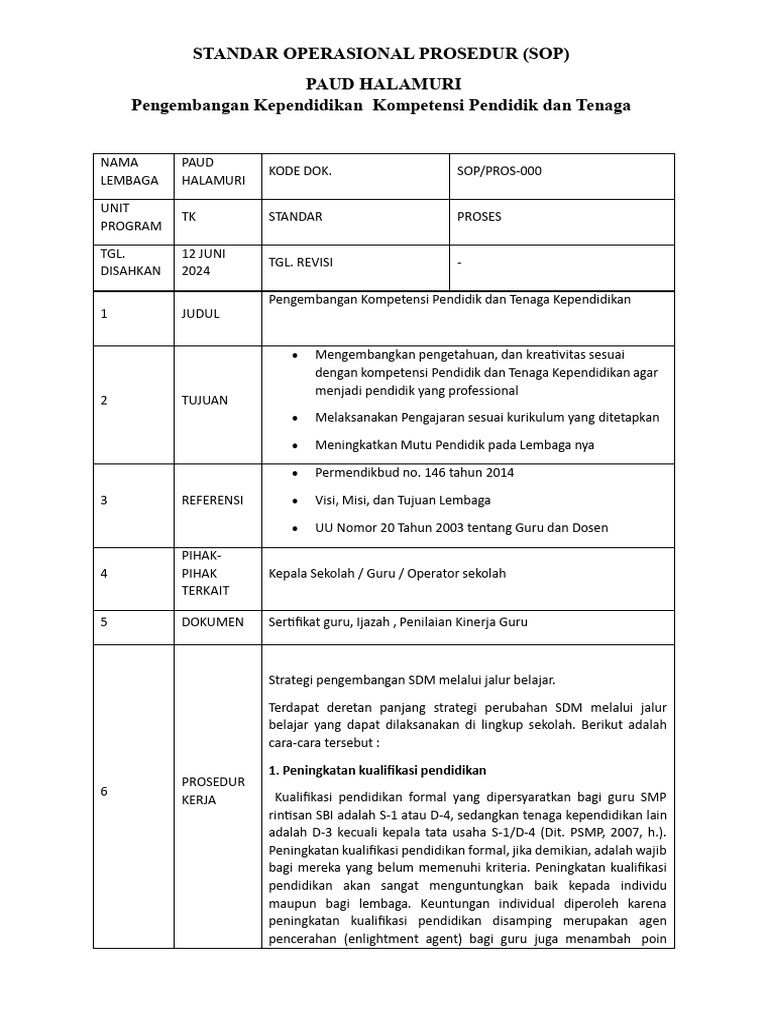Standar Operasional Prosedur | PDF