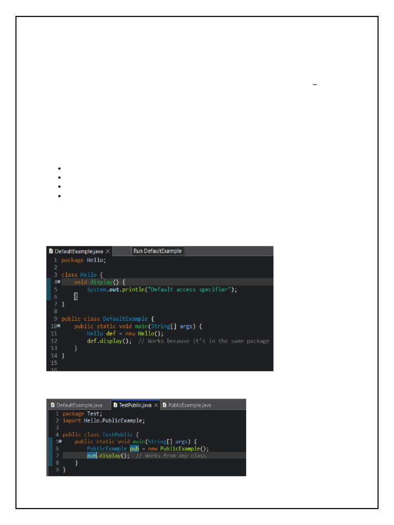 Java Access Specifiers and OOP Concepts | PDF