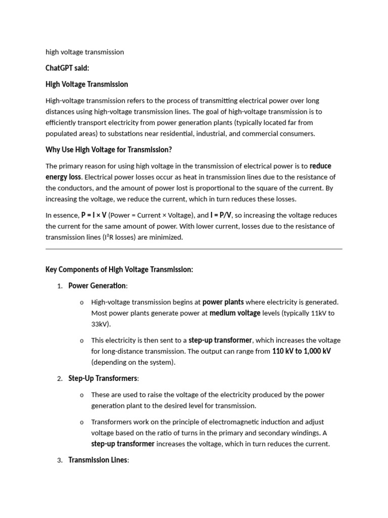High Voltage Transmission Overview | PDF | Electric Power Transmission ...