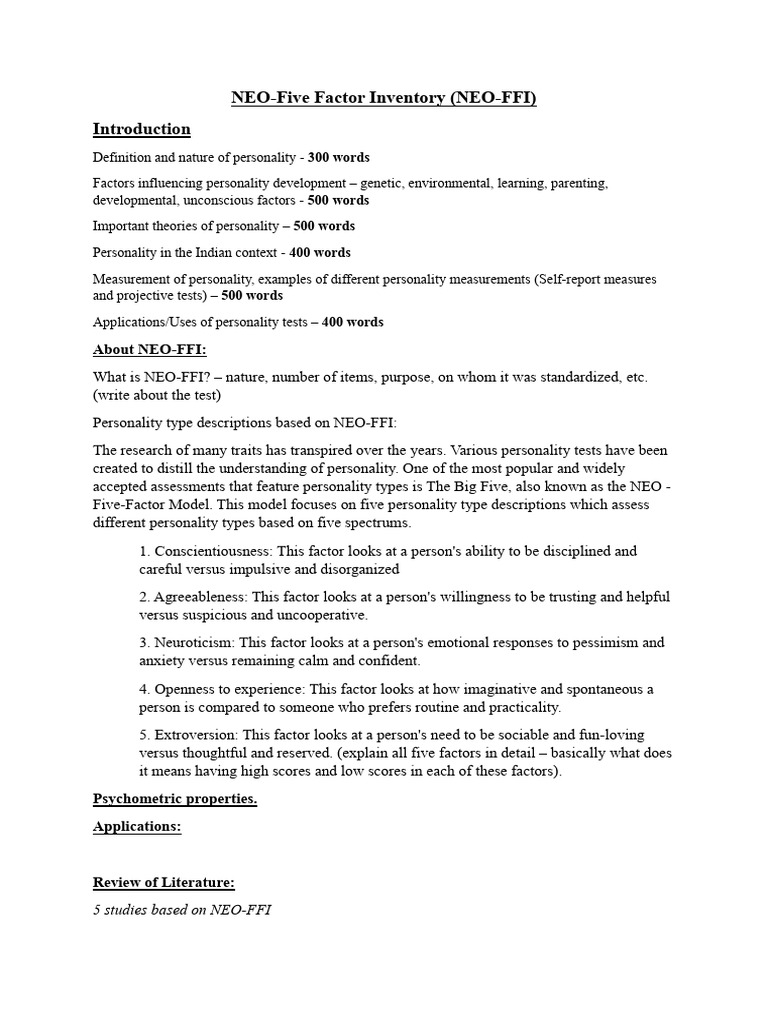 Guidelines For NEO-FFI - IGNOU | PDF | Social Psychology ...