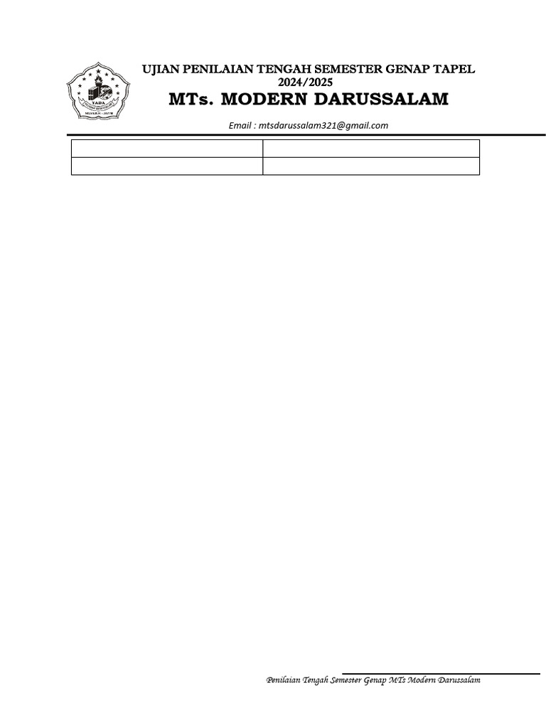 Ujian Tengah Semester MTs Modern Darussalam | PDF
