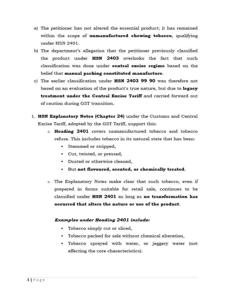 Classification of Chewing Tobacco under HSN 2401 | PDF
