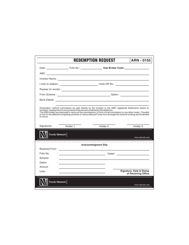 Mutual Fund Redemption Acknowledgment Slip | PDF