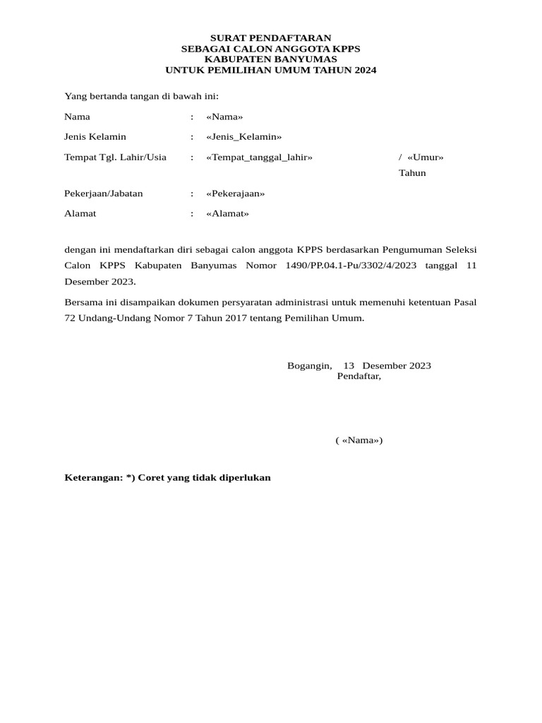Pengumuman KPPS, Form Kpps Mail | PDF