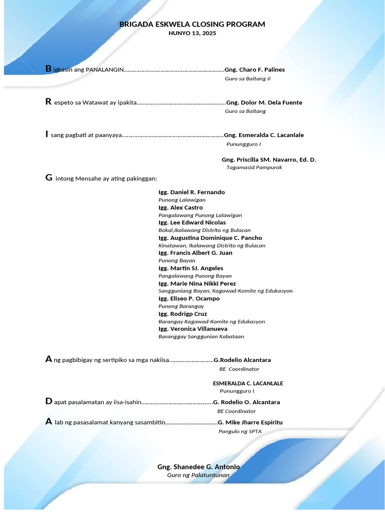 Brigada Program Closing | PDF