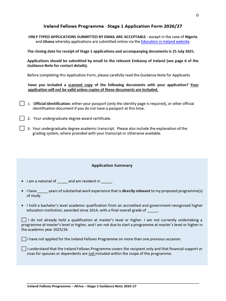 Ireland Fellows Programme 2025/26 Guide | PDF | Academic Degree ...