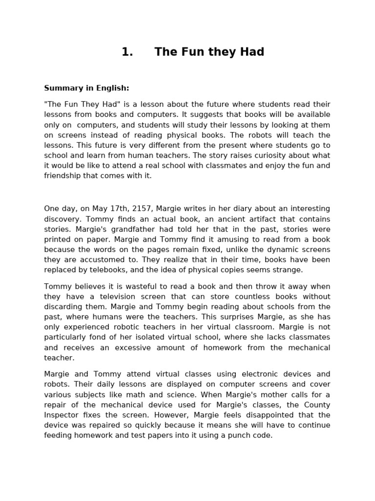 The Fun They Had Summary PDF