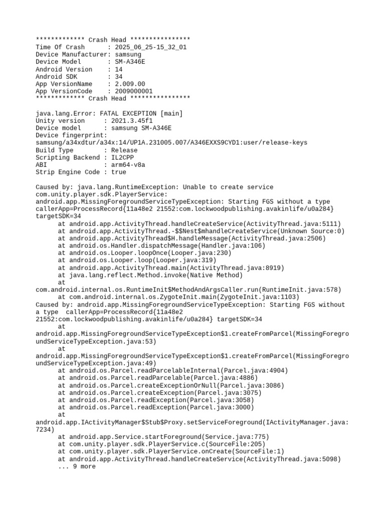 Unity Crash Report: Missing FGS Type | PDF | Android (Operating System ...