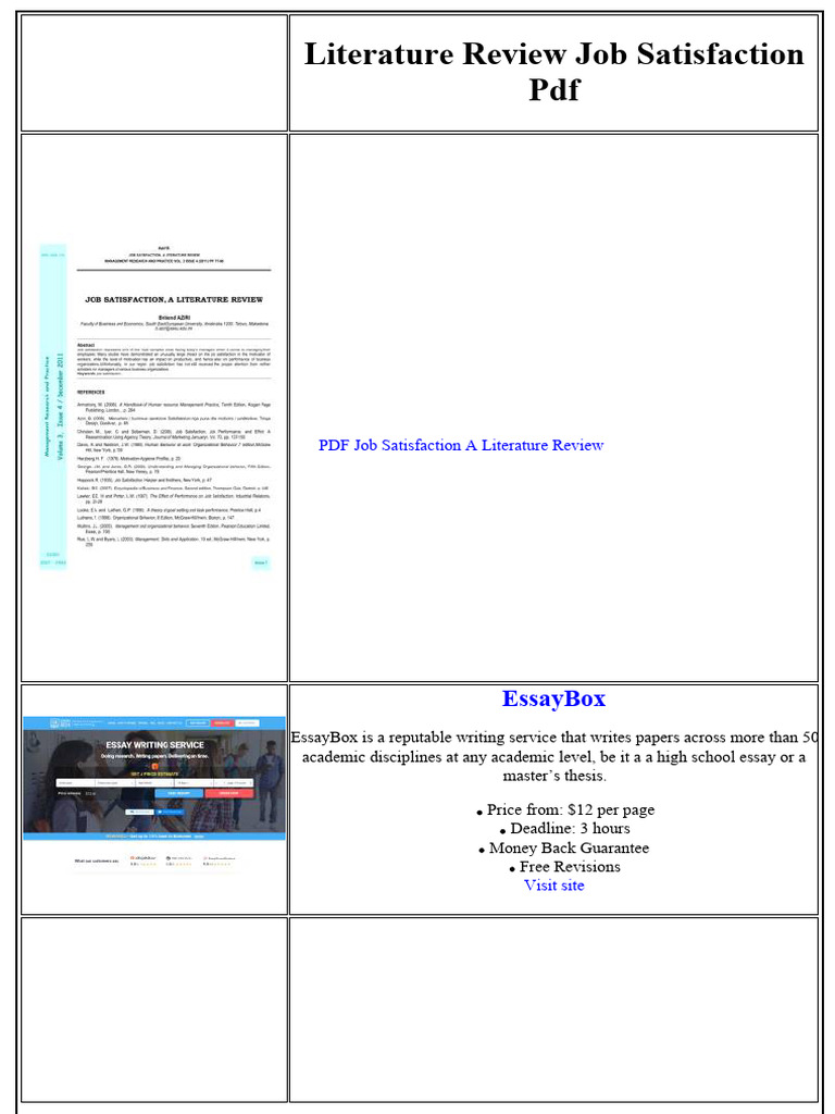 Literature Review Job Satisfaction PDF | PDF | Job Satisfaction ...