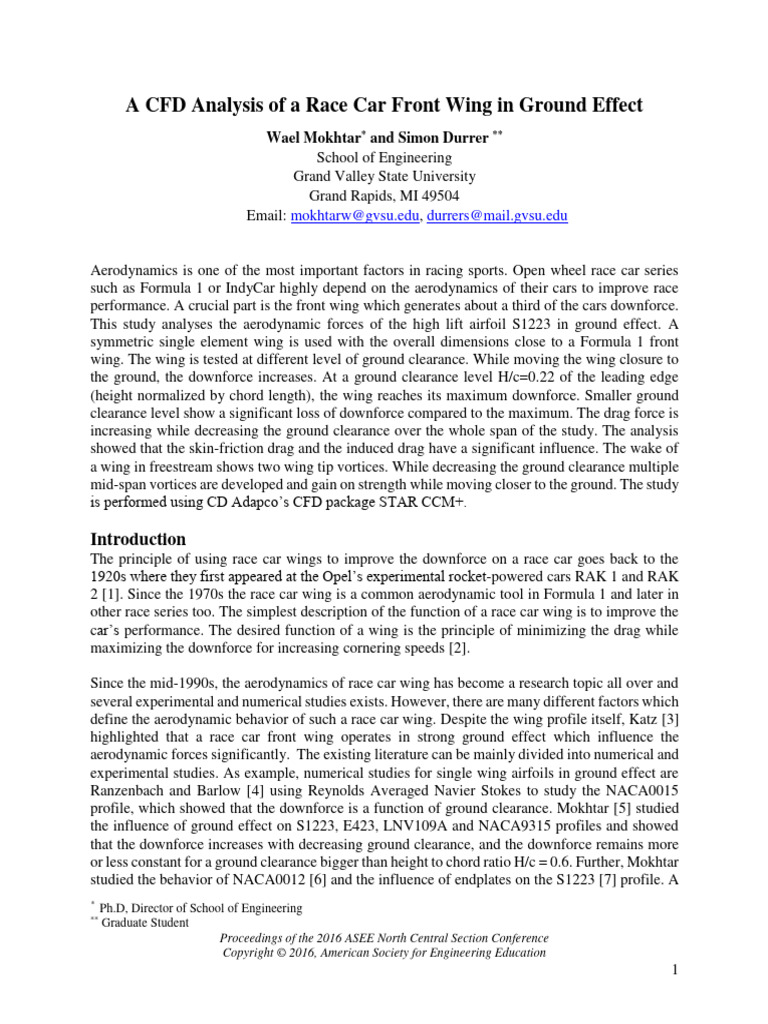A CFD Analysis of A Race Car Front Wing | PDF | Lift (Force) | Drag ...