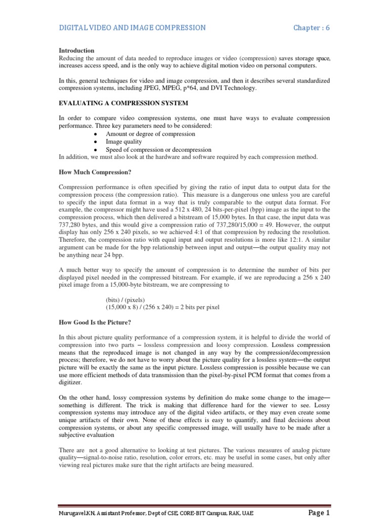 Chapter 6 DIGITAL VIDEO AND IMAGE COMPRESSION PDF Data Compression