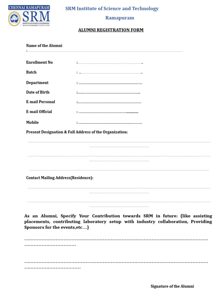SRM Alumni Registration Form | PDF