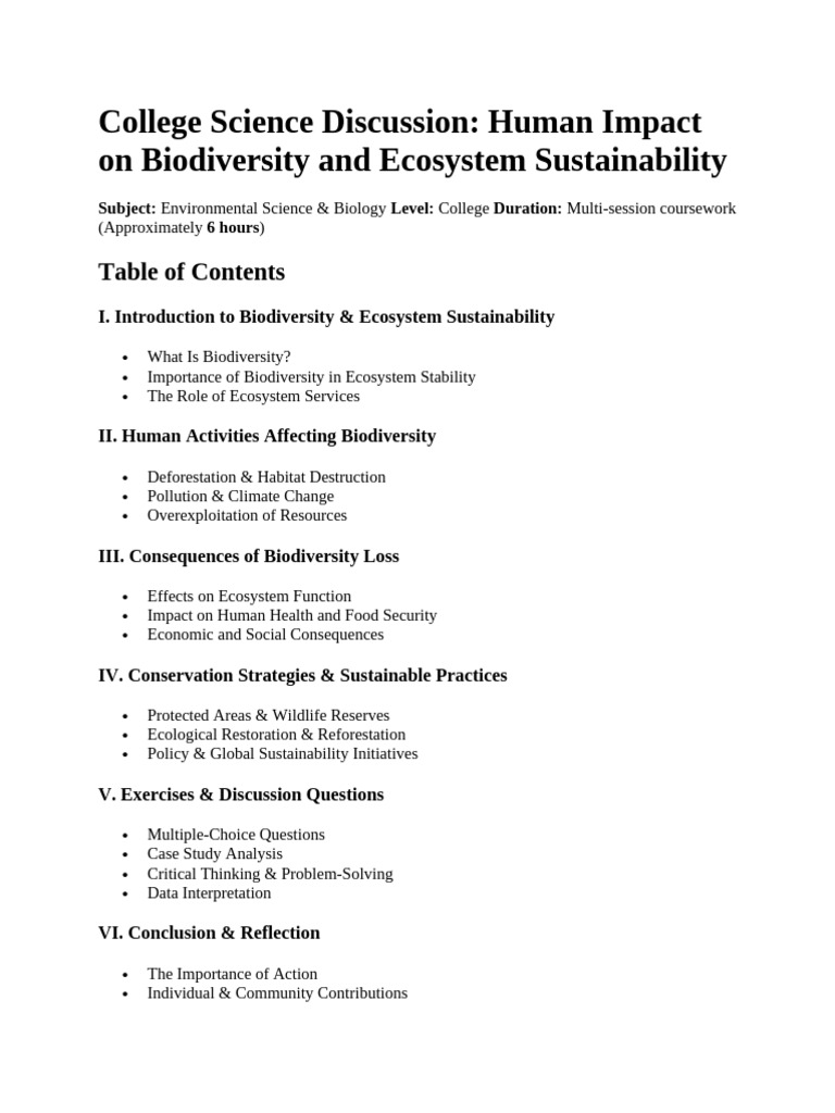 Human Impact on Biodiversity & Sustainability | PDF | Biodiversity ...