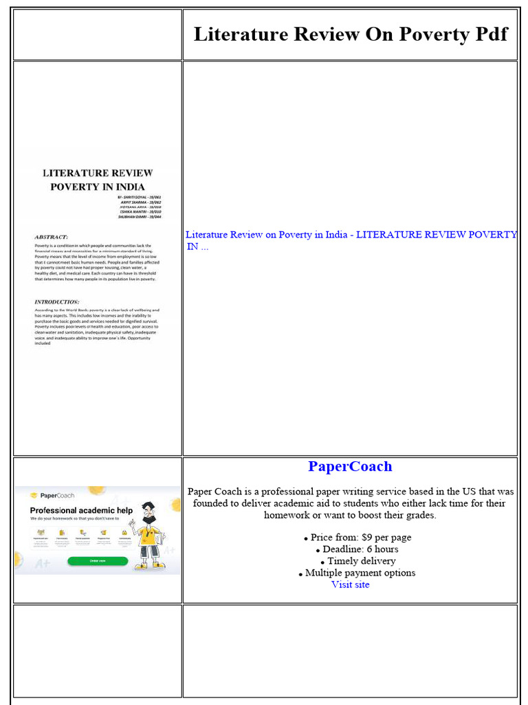 Literature Review On Poverty PDF | PDF | Poverty | Poverty & Homelessness