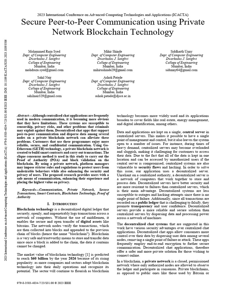 Secure P2P Communication via Blockchain | PDF | Computer Network ...