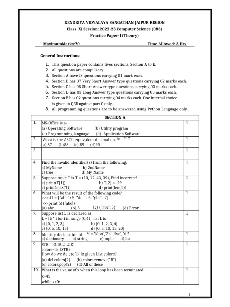 Class XI Computer Science Practice Paper | PDF | Http Cookie | Computer ...
