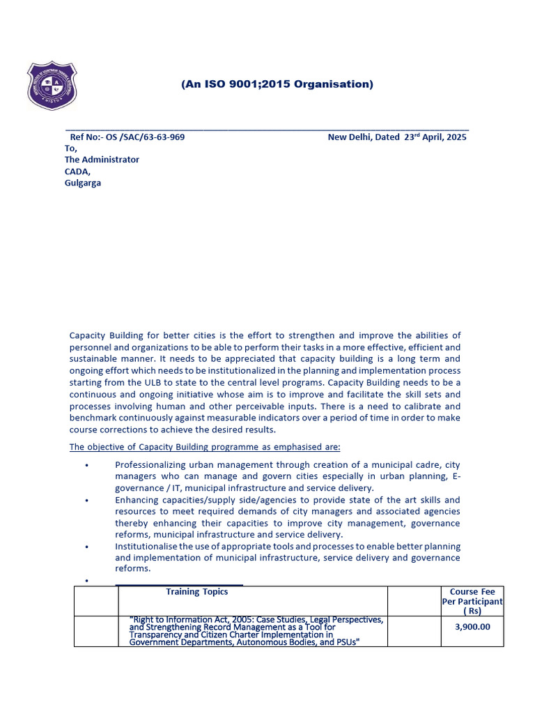 Capacity Building Onsite Training Programs For Engineers & Admin Staff ...