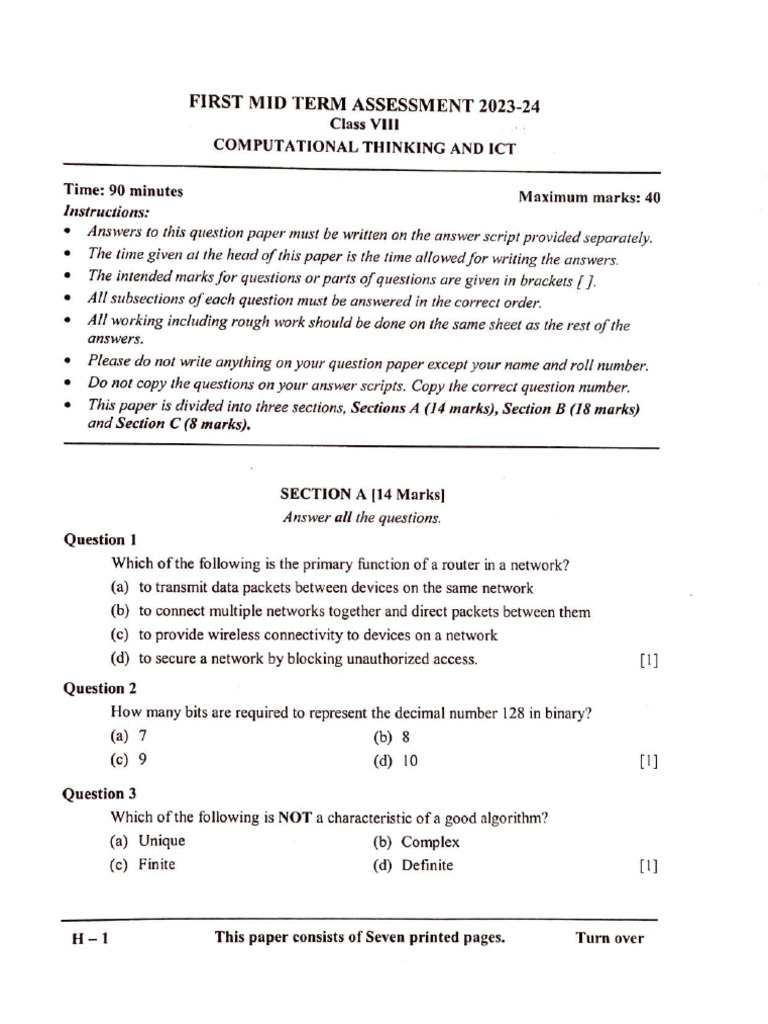 Computational Thinking Assessment 2023-24 | PDF | Computer Network | Byte