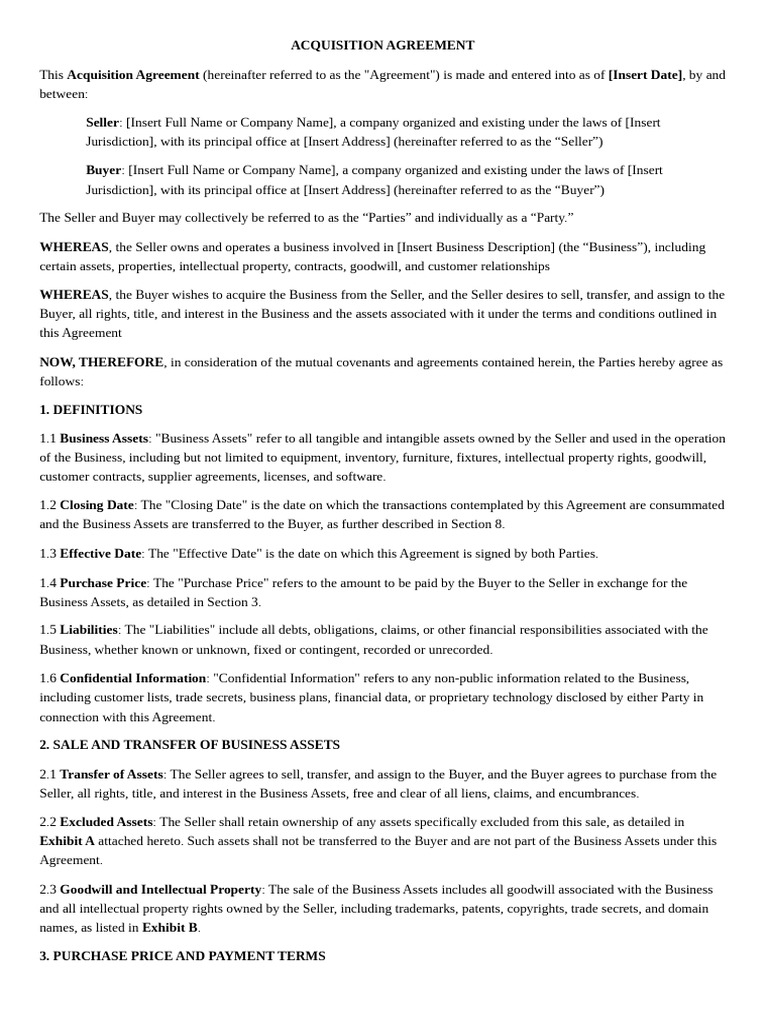 Acquisition Agreement | PDF | Indemnity | Business Law