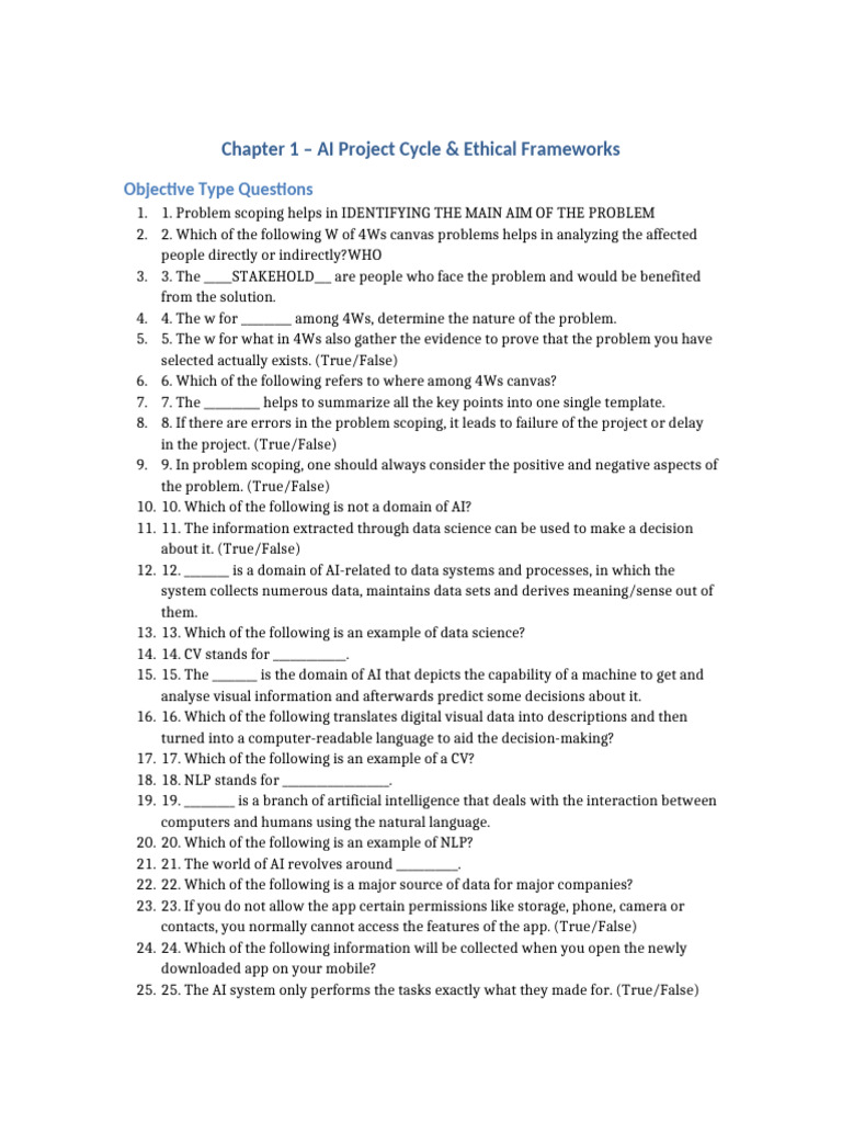 AI Project Cycle and Ethics Overview | PDF | Artificial Intelligence ...