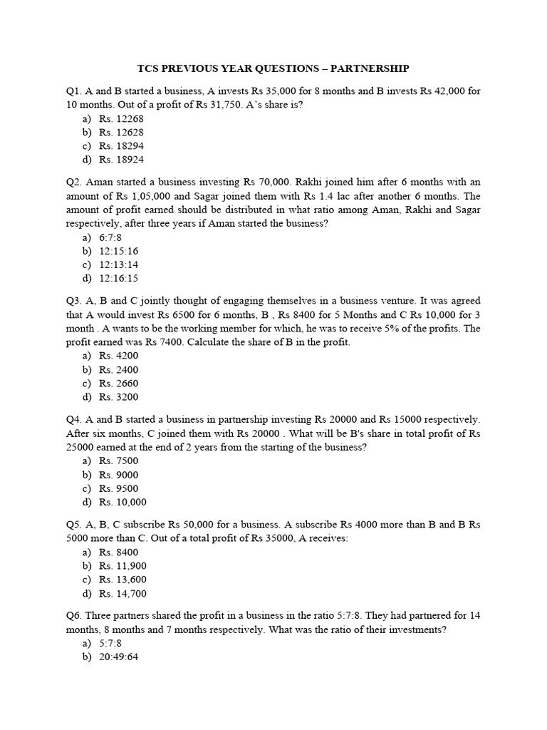 TCS Partnership Previous Year Questions | PDF