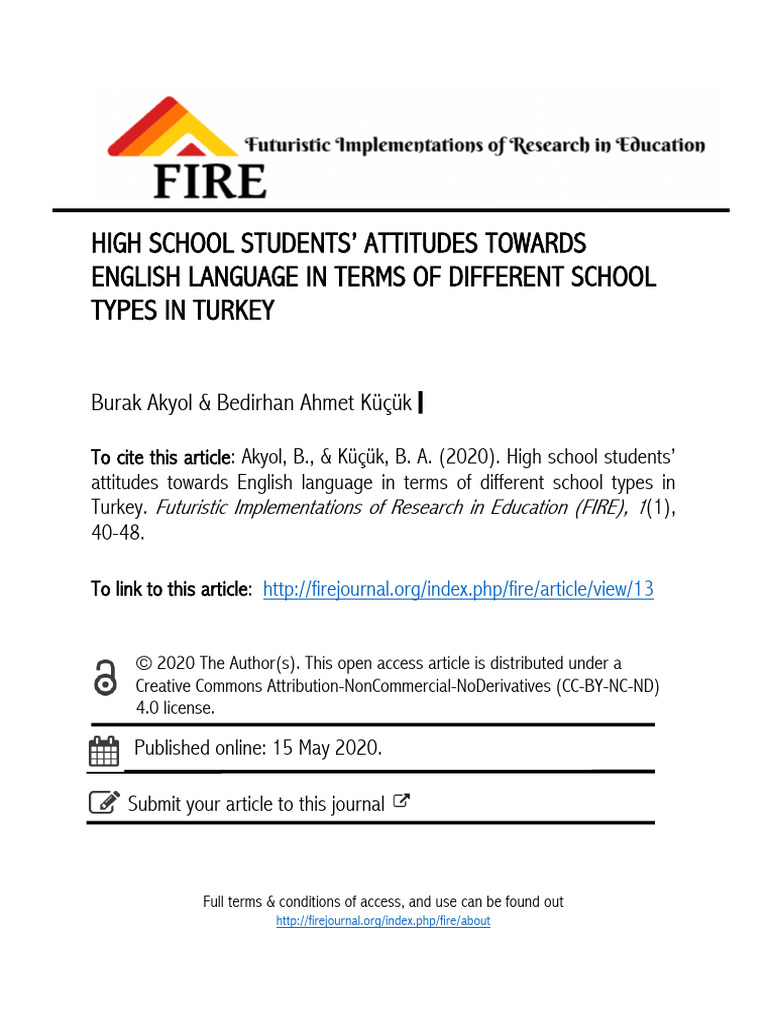 High School Attitudes Toward English in Turkey | PDF | Attitude ...