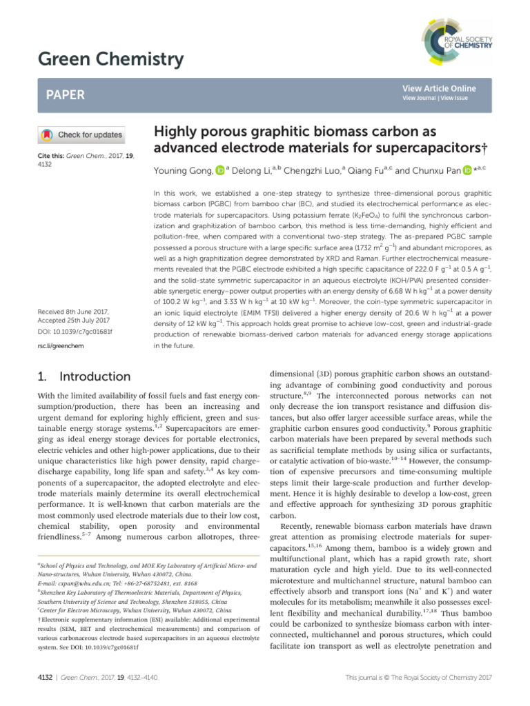 Advanced Biomass Carbon for Supercapacitors | PDF | Adsorption ...