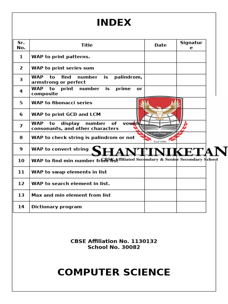 Class 12 Computer Science Practical Journal | PDF