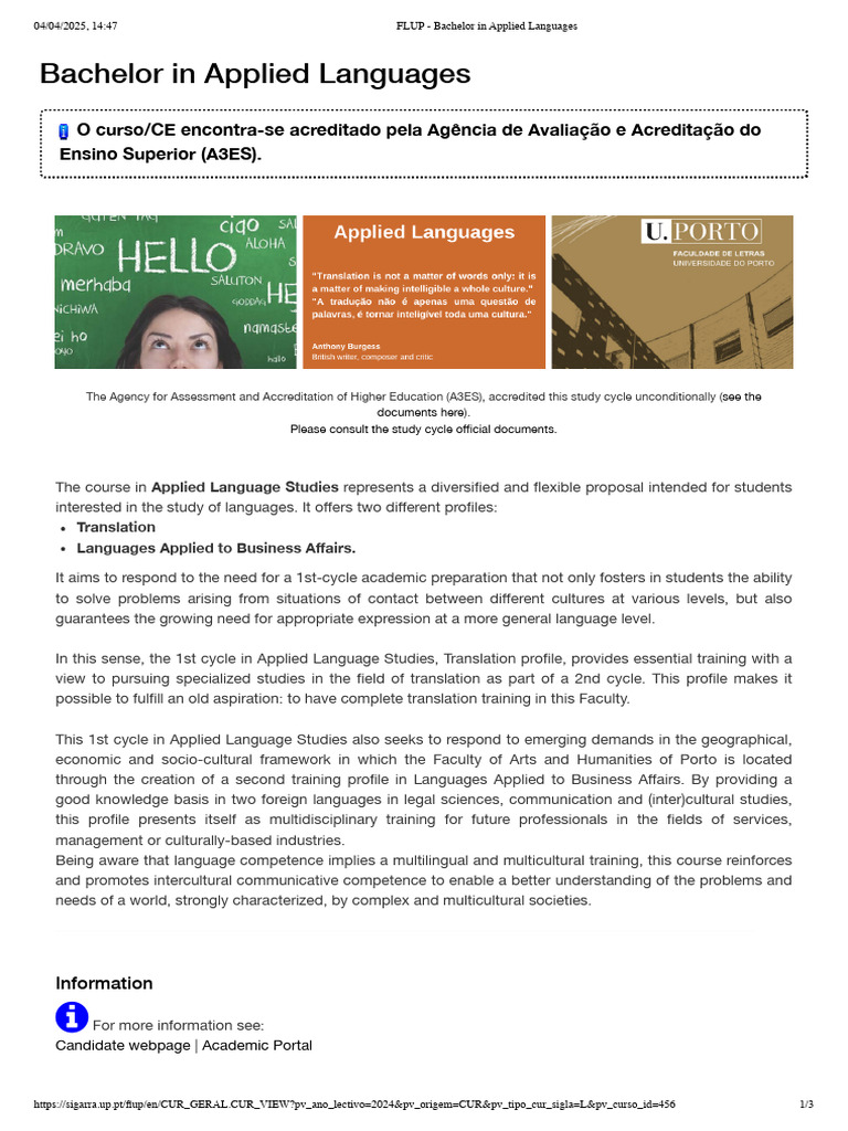 Bachelor in Applied Languages Overview | PDF | Academic Degree | Cross ...