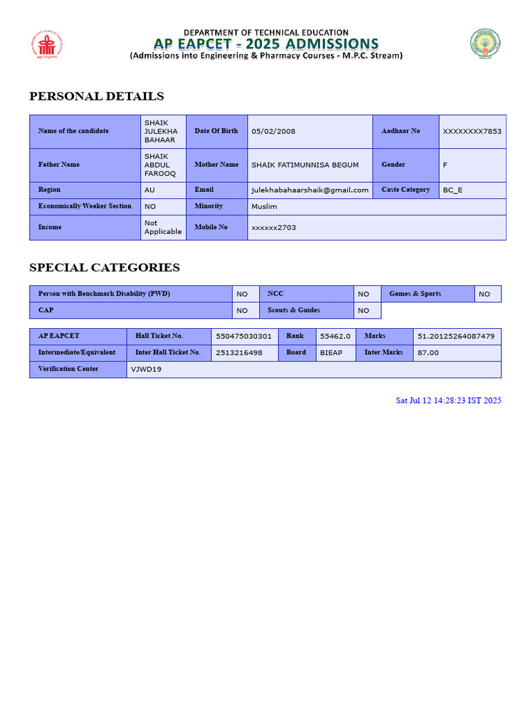 EAPCET Verified Application | PDF