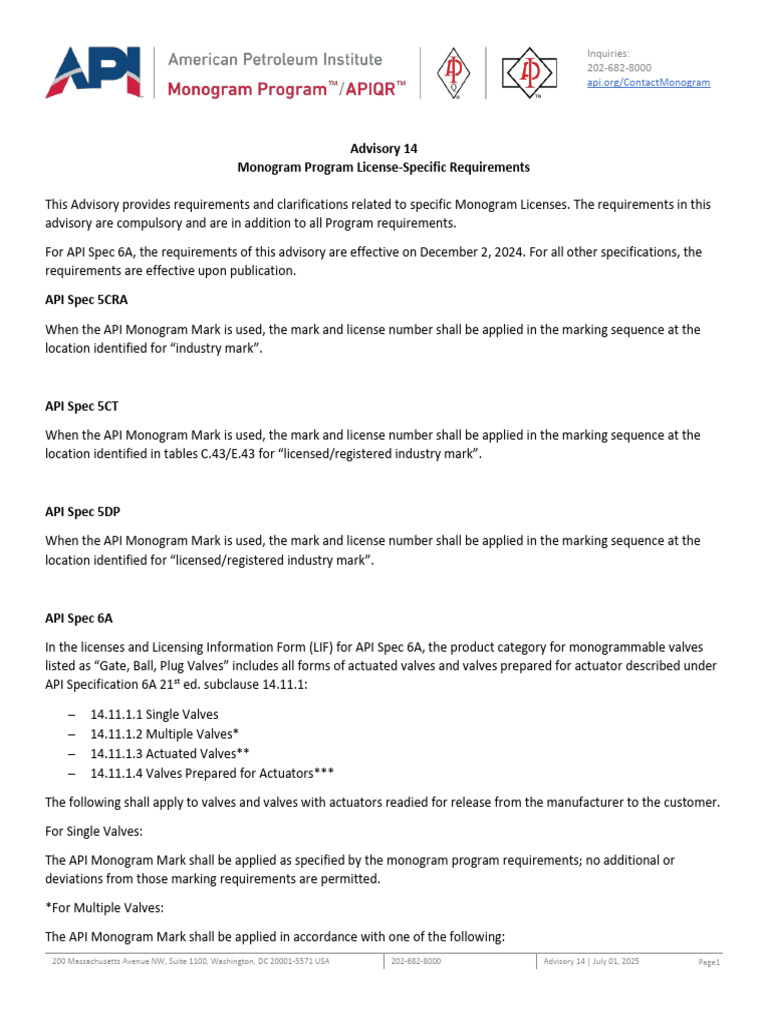 API Monogram License Requirements | PDF | Valve | Cargo