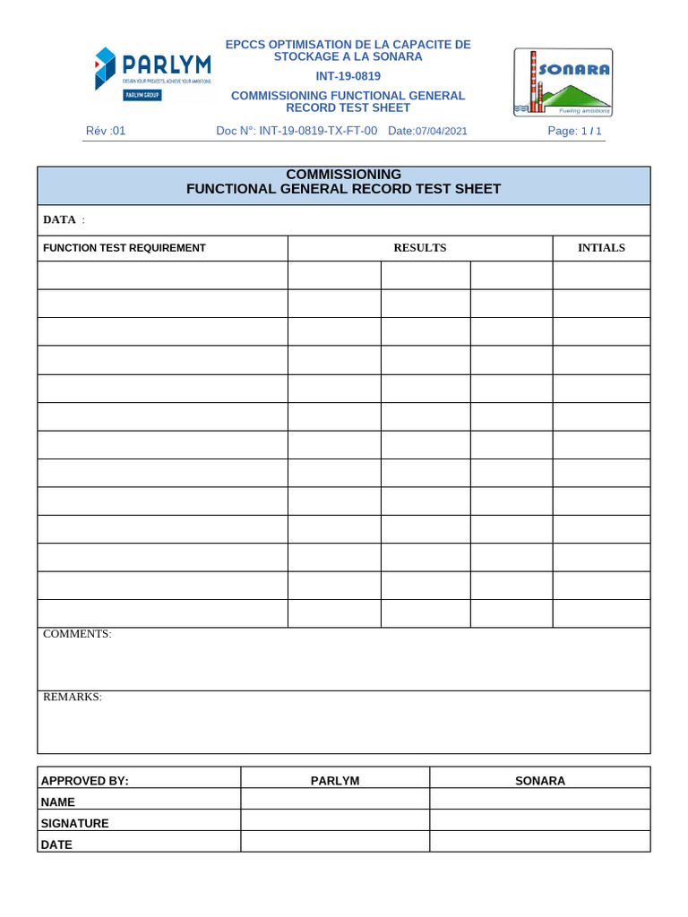 Commissioning Functional General Record Test Sheet | PDF