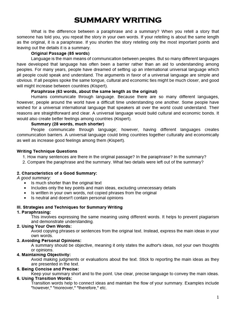 Summary Writing Techniques Explained | PDF | Memory | Learning