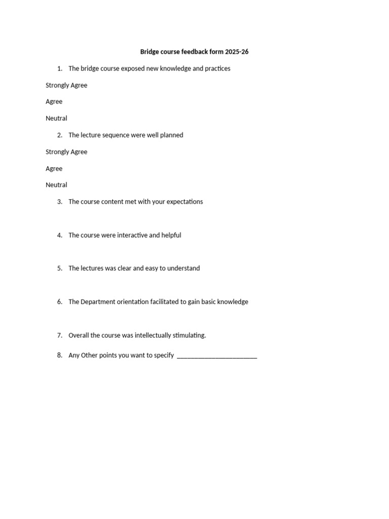 Bridge Course Feedback 2025-26 | PDF
