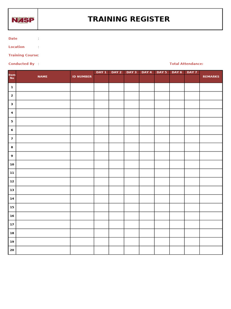 Training Register for Construction Safety | PDF