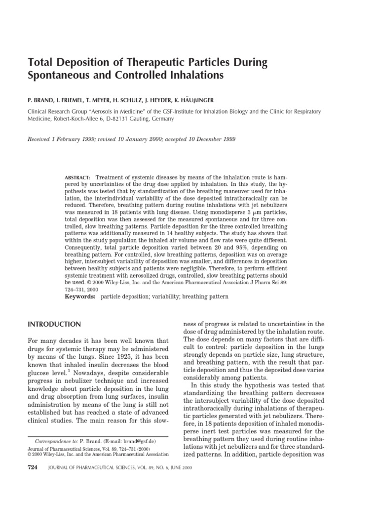 Therapeutic Particle Deposition in Inhalation | PDF | Breathing | Aerosol