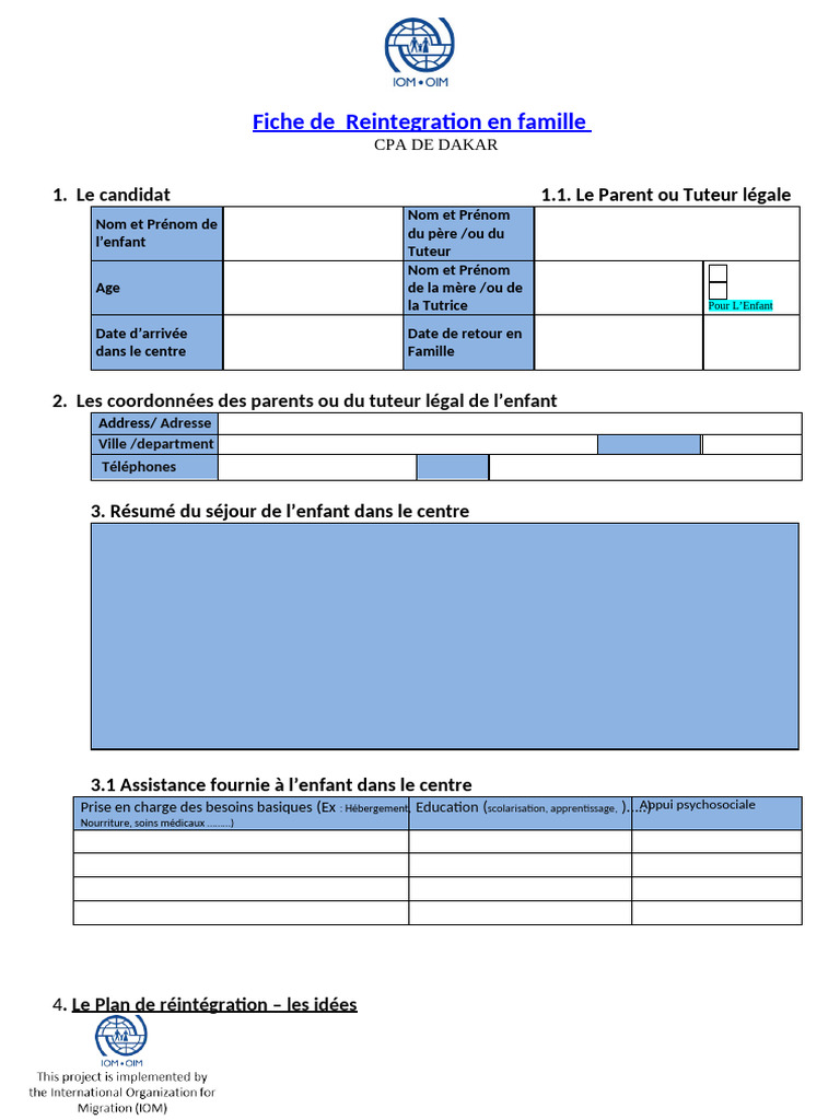 Fiche de Réintégration Familiale Enfant | PDF