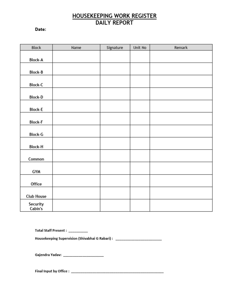 Housekeeping DailyReport | PDF
