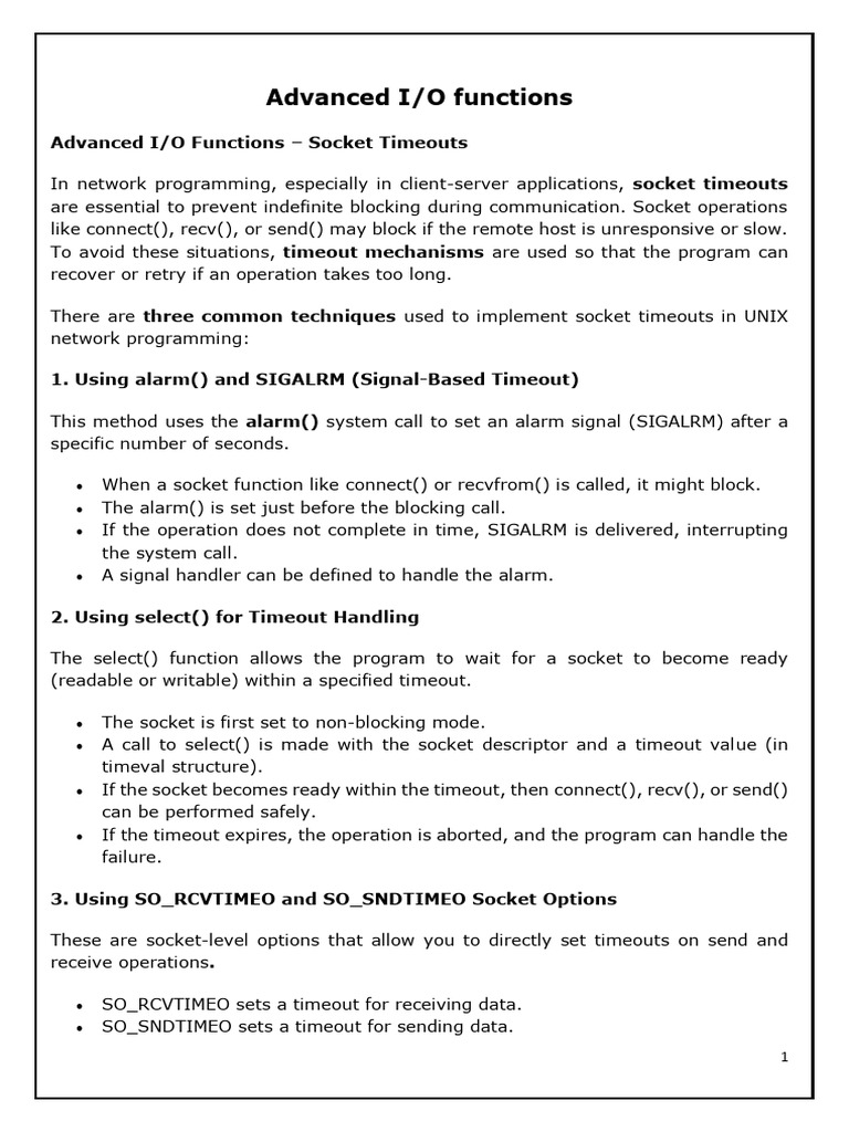 Advanced Socket I/O Functions Guide | PDF | Network Socket | Port ...