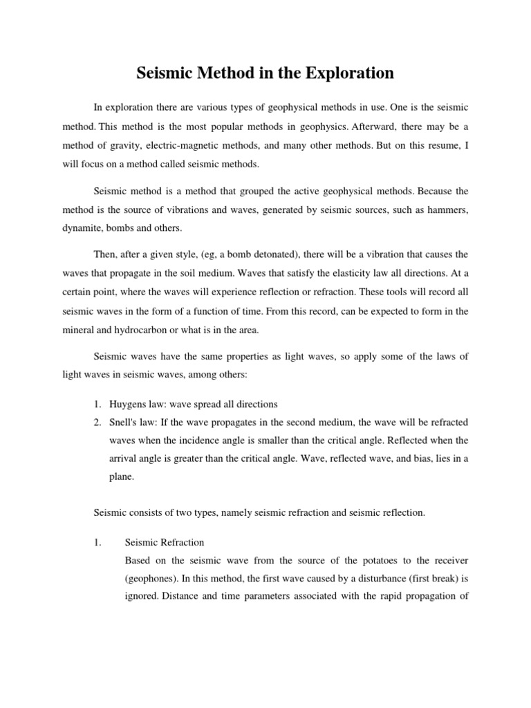 Seismic Methods for Geophysical Exploration | PDF | Reflection ...