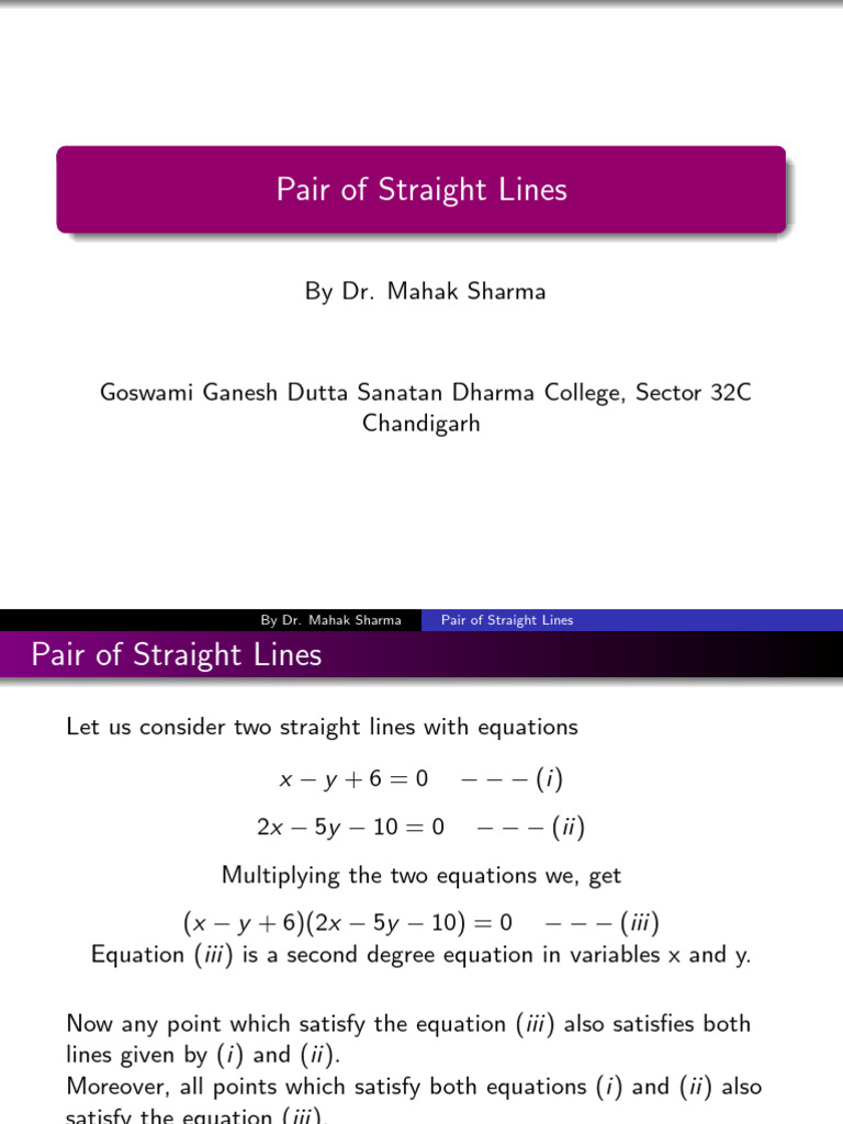 Pair of Straight Lines Explained | PDF | Line (Geometry) | Equations