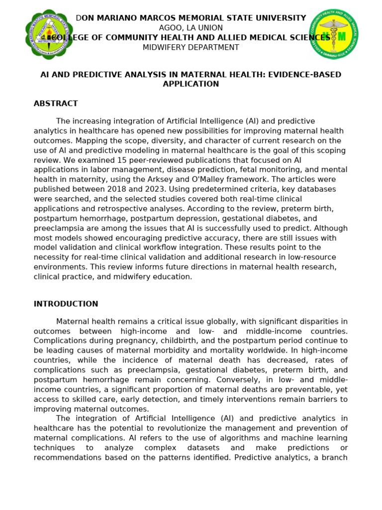 AI in Maternal Health: Predictive Insights | PDF | Maternal Health ...