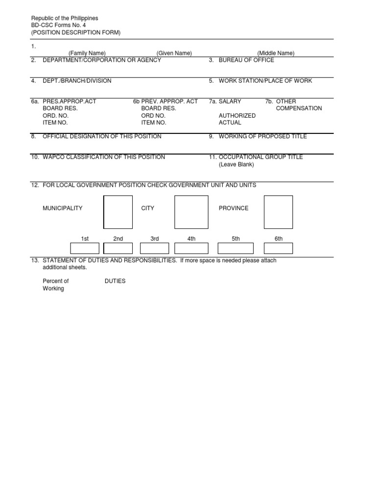 Position Description Form PDF Business