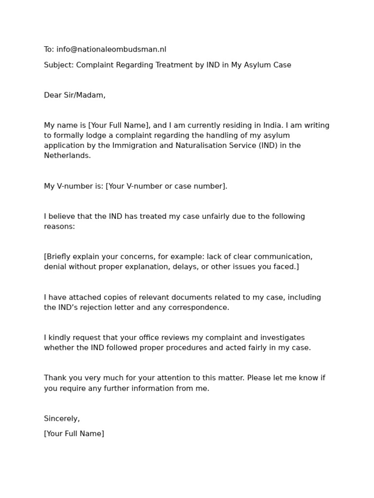 IND Asylum Case Complaint Letter | PDF