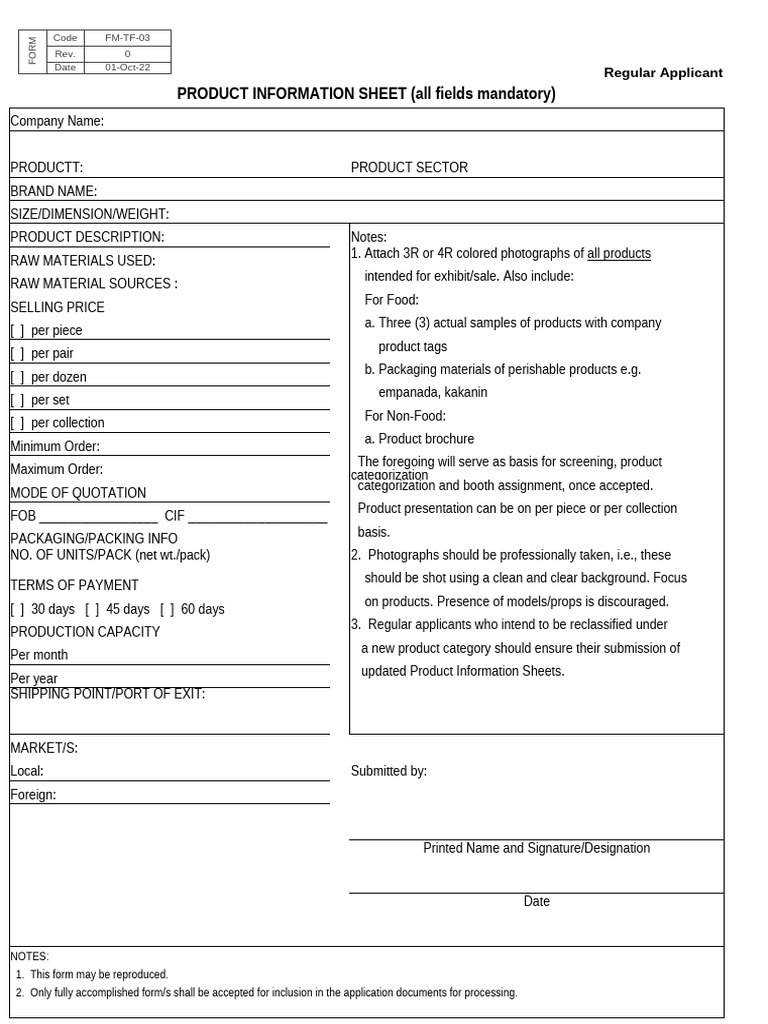 Product Information Sheet Template | PDF